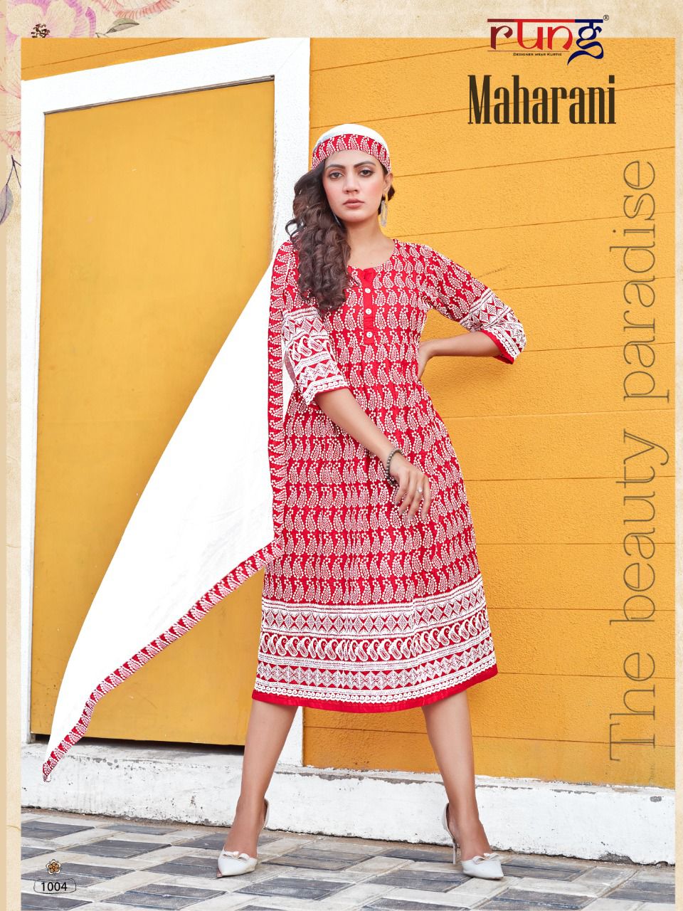 Rung Maharani Regular Wear Printed Rayon Designer Kurti With Dupatta Collection